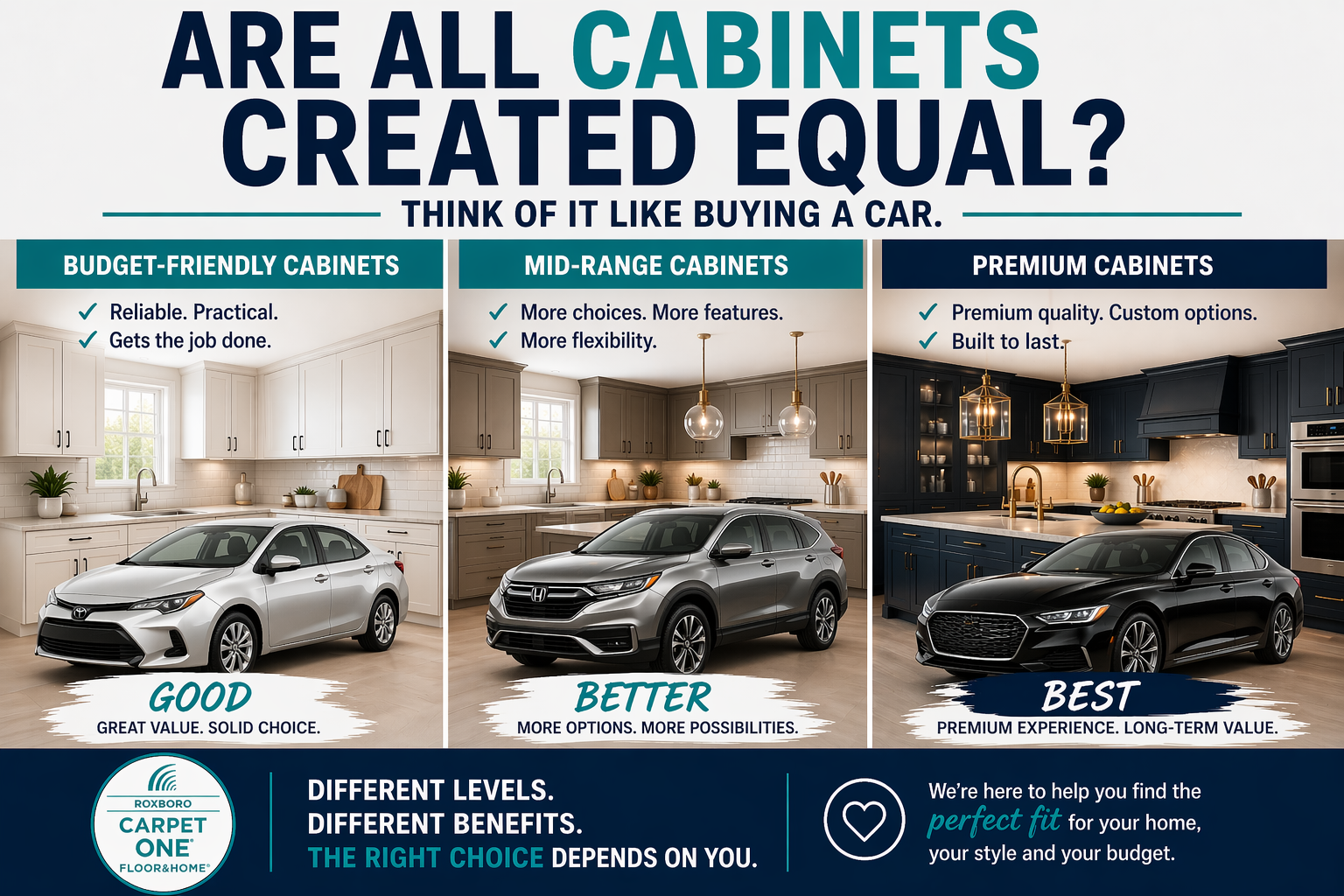 cars and cabinets infographic Roxboro Carpet One in Roxboro, NC